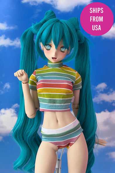 Crop T-shirt & panty set - Rainbow stripe