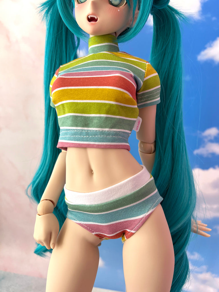 Crop T-shirt & panty set - Rainbow stripe