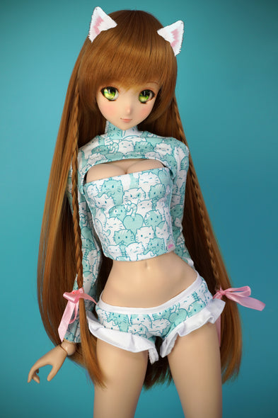 Cleavage & ruffles two-piece set - Mint neko